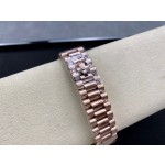 Sunday date display series women's watch, brown dial, rose gold bezel, 36mm, rose gold President-style bracelet.