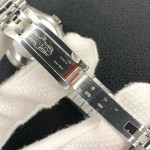 Sunday date display series women's watch, ice blue dial, silver bezel, 36mm, silver President-style bracelet.
