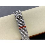 Sunday date display series women's watch, gradient blue dial, silver bezel, 36mm, silver President-style bracelet.
