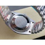 Sunday date display series women's watch, pink dial, silver bezel, 36mm, silver President-style bracelet.