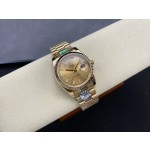 Sunday date display series women's watch, gold dial, gold bezel, 36mm, gold President-style bracelet.