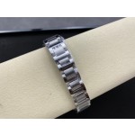 Cartier Ballon Bleu series, 33mm women's watch with ice blue dial, silver strap, quartz watch.