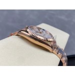 Sunday date display series women's watch, mother-of-pearl dial, rose gold bezel, 36mm, rose gold President-style bracelet.