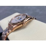 Sunday date display series women's watch, mother-of-pearl dial, rose gold bezel, 36mm, rose gold President-style bracelet.