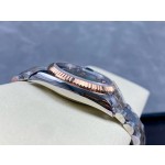 Sunday date display series women's watch with gradient green dial, rose gold bezel, 36mm case, and two-tone President-style bracelet.