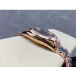 Sunday date display series women's watch, blue dial, rose gold bezel, 36mm, rose gold President-style bracelet.