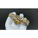 Sunday calendar series women's watch, white dial, gold bezel, 36mm, with diamond-set gold President-style bracelet.