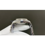 Sunday Calendar series women's watch, pink dial, silver bezel, 36mm, with diamond-set silver President-style bracelet.