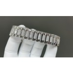 Sunday date display series women's watch, white dial, silver bezel, 36mm, with diamond-set silver President-style bracelet.