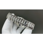 Sunday Calendar series women's watch, pink dial, silver bezel, 36mm, with diamond-set silver President-style bracelet.