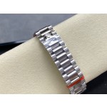 Sunday Calendar series women's watch, turquoise dial, diamond-set bezel, 36mm, silver President-style bracelet.