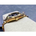 Sunday Calendar series men's and women's watches, black dial, gold bezel, 36mm and 40mm sizes, gold President-style bracelet.