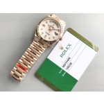 Sunday date display series women's watch, mother-of-pearl dial, rose gold bezel, 36mm, rose gold President-style bracelet.
