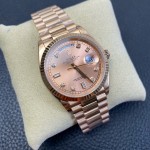 Sunday calendar series women's watch, rose gold dial, rose gold bezel, 36mm, rose gold President-style bracelet.