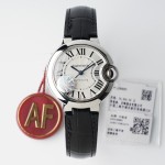 Cartier Ballon Bleu 33mm Silver Dial Black Leather Strap Mechanical Women's Watch