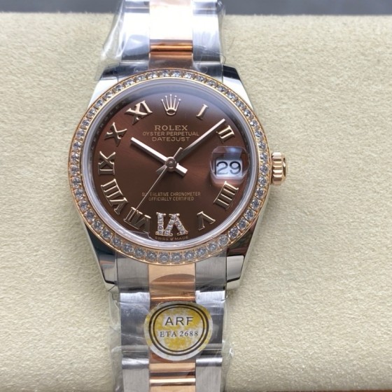 Datejust series, 31mm brown dial with diamonds, rose gold two-tone strap
