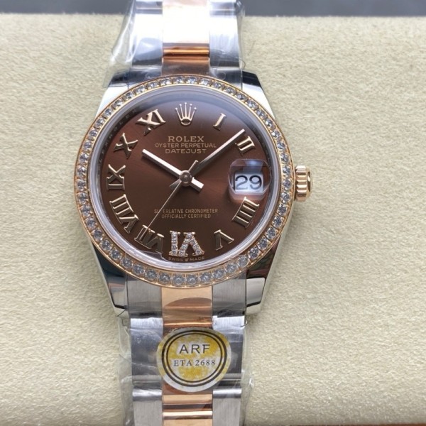Datejust series, 31mm brown dial with diamonds, rose gold two-tone strap