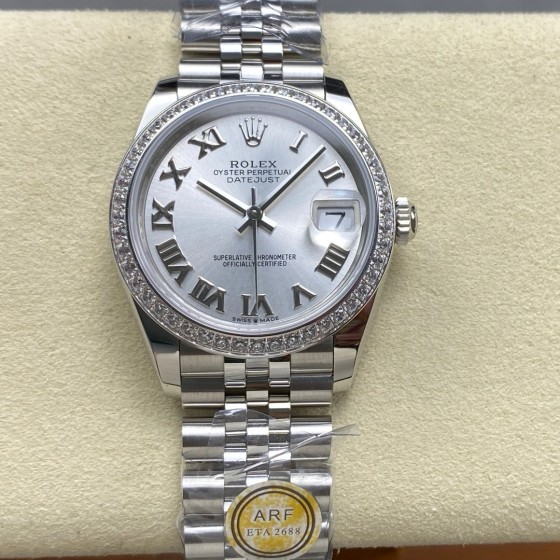 Datejust series, 31mm silver dial with diamonds, silver strap