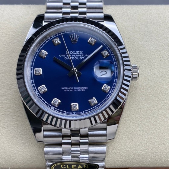 Rolex Datejust series, blue dial, silver bracelet, 41mm