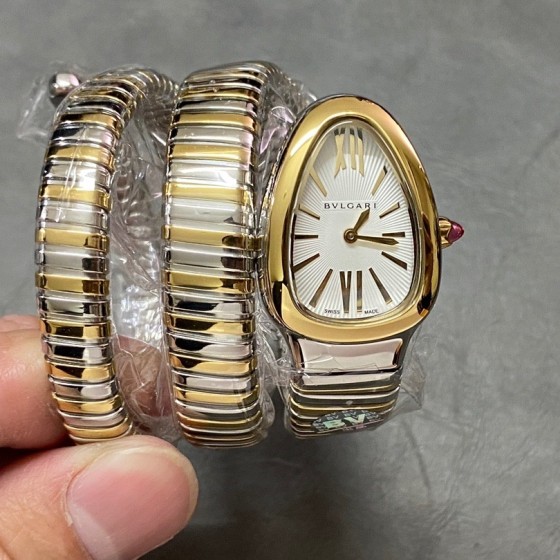 Bulgari Serpentl series, white dial, gold and silver two-tone snake bezel