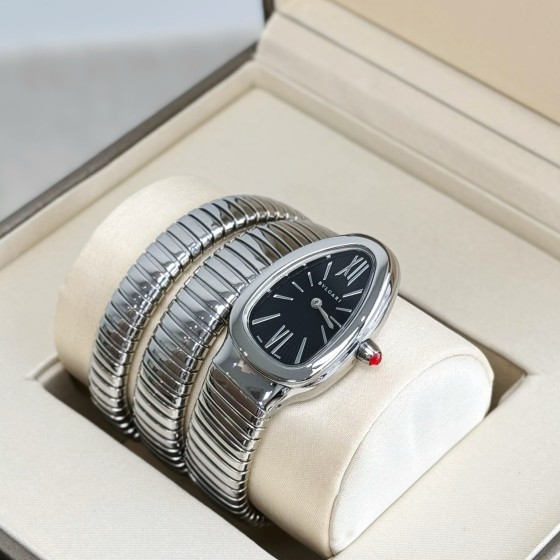 Bulgari Serpenti series, black dial, silver snake bezel