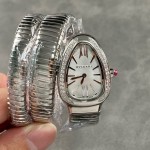 Bulgari Serpentl Collection: White dial with diamonds and silver snake bezel
