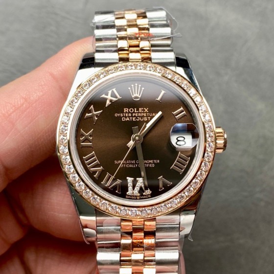 Datejust series, 31mm brown dial with diamonds, rose gold two-tone strap