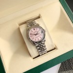 Rolex Datejust, pink dial, silver strap, 31mm.