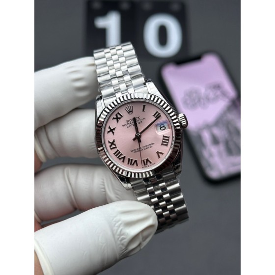 Datejust series, pink dial, 31mm, silver strap