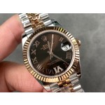Datejust series, brown dial, 31mm, rose gold two-tone strap