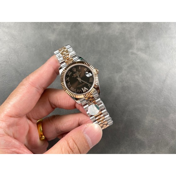 Datejust series, brown dial, 31mm, rose gold two-tone strap