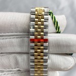 Datejust series, gold dial, 31mm, gold and silver two-tone strap.