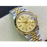 Datejust series, gold dial, 31mm, gold and silver two-tone strap.