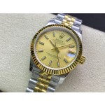 Datejust series, gold dial, 31mm, gold and silver two-tone strap.