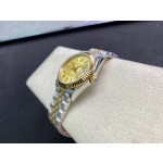 Datejust series, gold dial, 31mm, gold and silver two-tone strap.