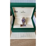 Datejust series, 31mm purple dial, rose gold and silver two-tone strap.