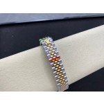 Datejust series, 31mm mother-of-pearl dial with diamonds, two-tone gold and silver strap.