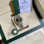 Datejust series, green dial with diamonds, 31mm, gold and silver two-tone strap.