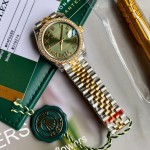 Datejust series, green dial with diamonds, 31mm, gold and silver two-tone strap.