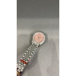 Datejust series, pink dial with diamonds, 31mm. Silver strap.