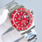 Rolex Submariner series, red dial, red bezel, 40mm, silver Oyster bracelet.