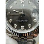 Datejust series, 31mm grey dial, silver strap.