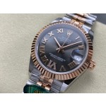 Datejust series, grey dial, 31mm. Rose gold two-tone strap.