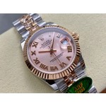 Datejust series, 31mm pink dial, rose gold two-tone strap.