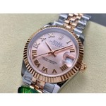 Datejust series, 31mm pink dial, rose gold two-tone strap.