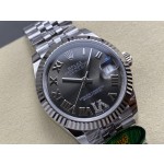 Datejust series, 31mm grey dial, silver strap.