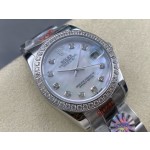 Datejust series, 31mm mother-of-pearl dial with diamonds, silver strap