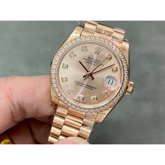 Datejust series, 31mm rose gold dial with diamonds, rose gold strap