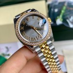 Datejust series, grey dial with diamonds, 31mm, two-tone gold and silver strap.