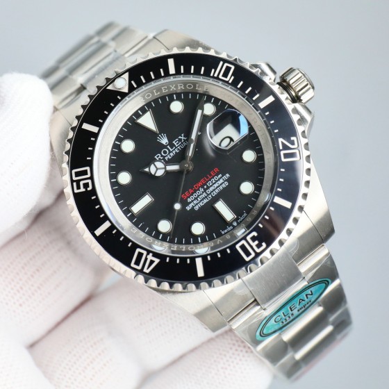 Rolex Sea-Dweller series, black dial, 43mm, silver Oyster bracelet.
